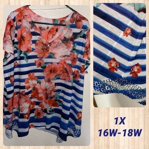 Time and Tru 1X colorful striped top with flowers